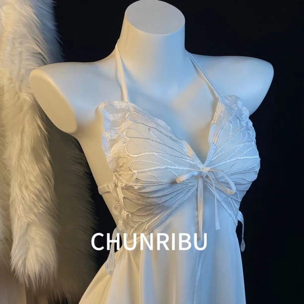 【春日部战衣】白桃气泡带垫 吊带法式睡裙 初秋睡裙气质露背纯欲风