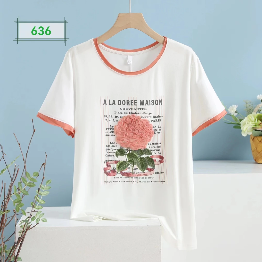 中老年女装丝光弹力棉绣花女衫