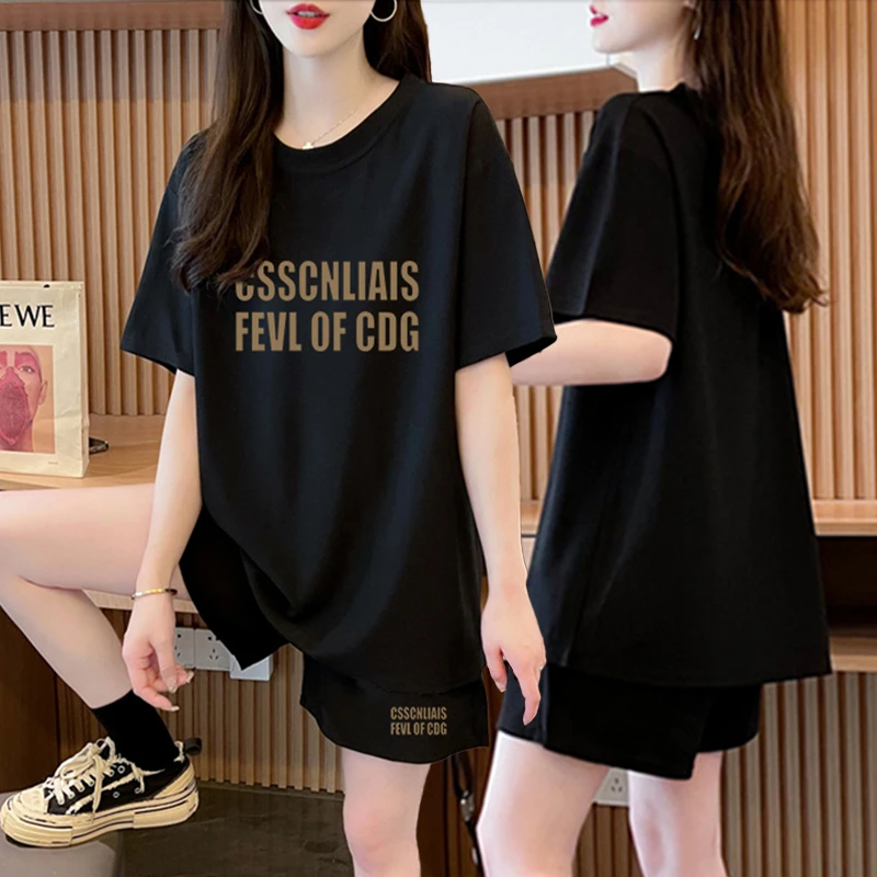 休闲百搭纯棉短袖T恤+短裤运动套装女2025韩版显瘦宽松网红两件套