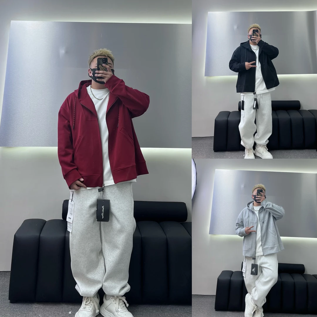 【胖斌638】美式街头大码宽松阔版Oversize连帽开衫卫衣（抗皱曼巴棉