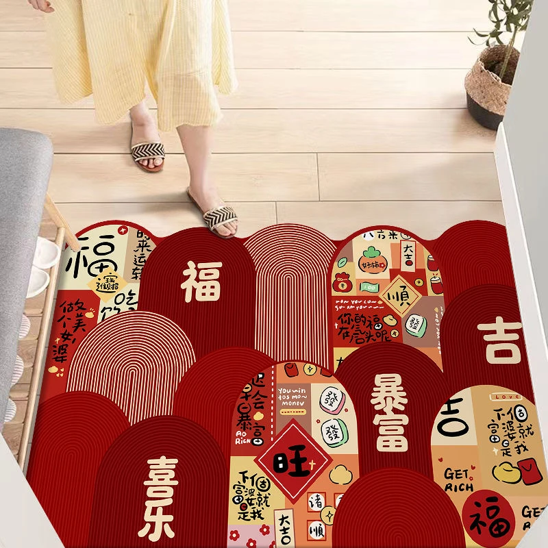 硅藻泥入户门地垫脚垫吸水防滑红色喜庆进门地毯玄关垫子可裁剪