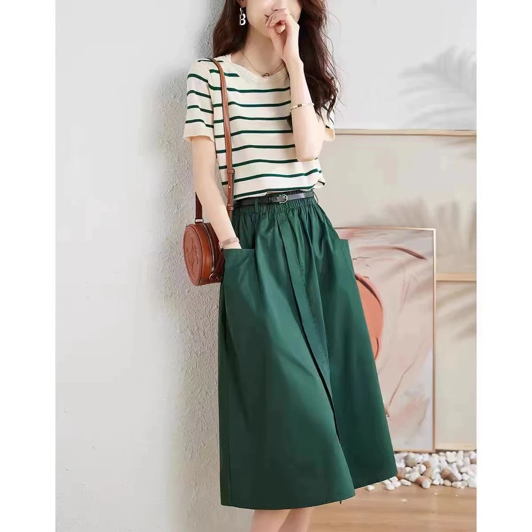 1936#裙长63设计感口袋半身裙女装夏显瘦时尚伞裙法式高腰a字裙子