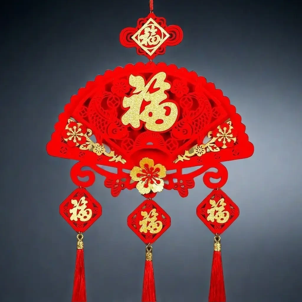 双层五福临门室内挂件扇形立体乔迁招财客厅背景强玄关装饰挂件