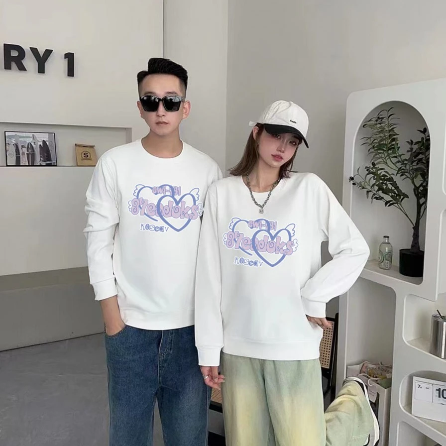 爱心菠萝纹秋季新款情侣款圆领套头潮流宽松休闲时尚百搭卫衣长袖