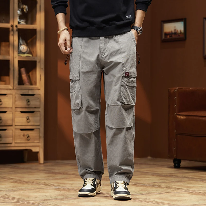 2025春秋新款百搭潮流宽松多口袋男士休闲直筒裤
