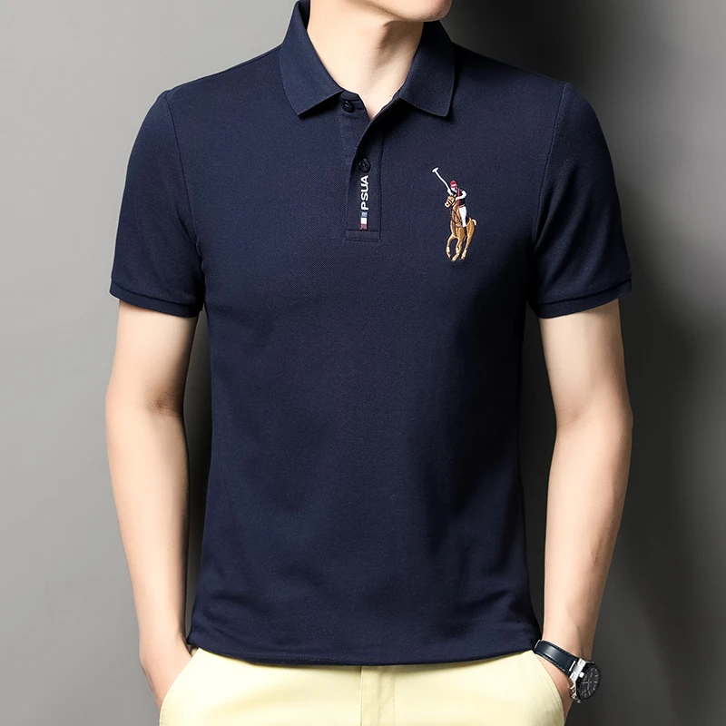 2024夏季新款时尚多色重工刺绣纯棉翻领男士Polo衫