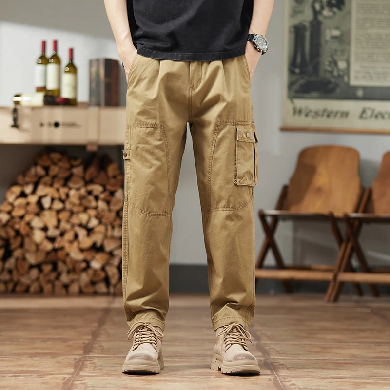 2025新款春秋时尚个性休闲多口袋百搭男士工装裤直筒宽松潮流