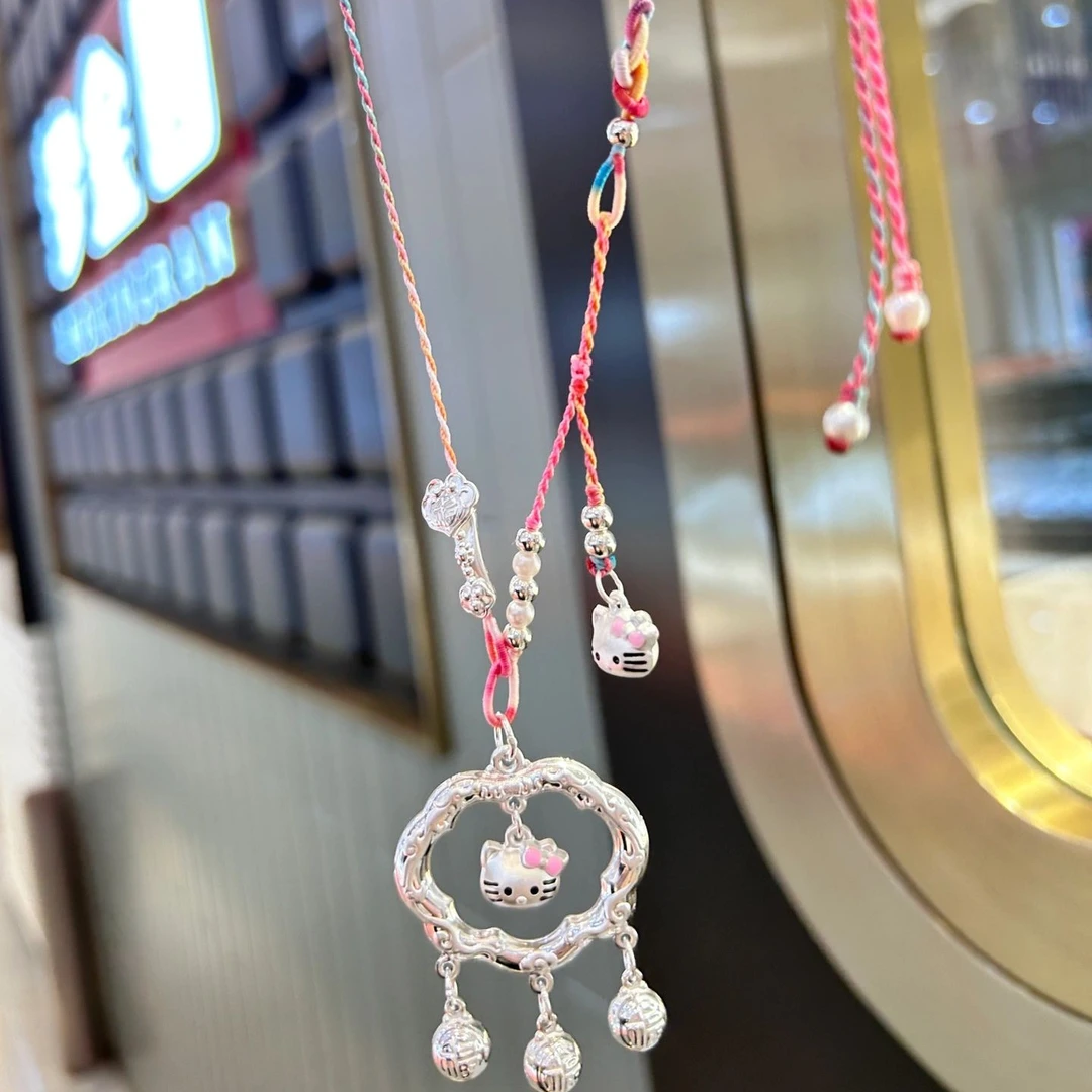吊坠足银 足银999HelloKitty纯银锁包可爱Kt猫祥云锁编织少女心