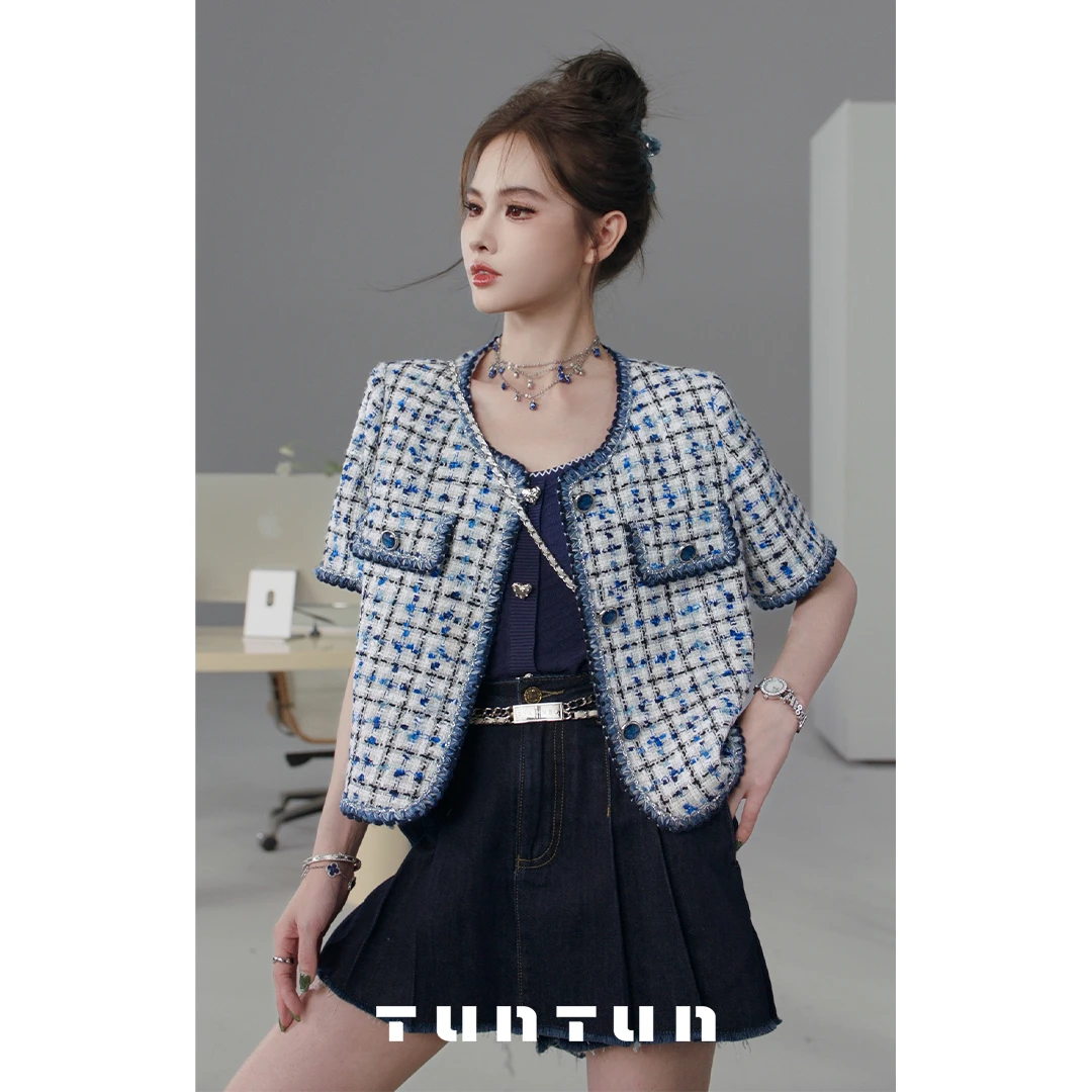 吞吞TUNT【姐系女友】复古俏皮 A字流苏压褶牛仔裙短裤4