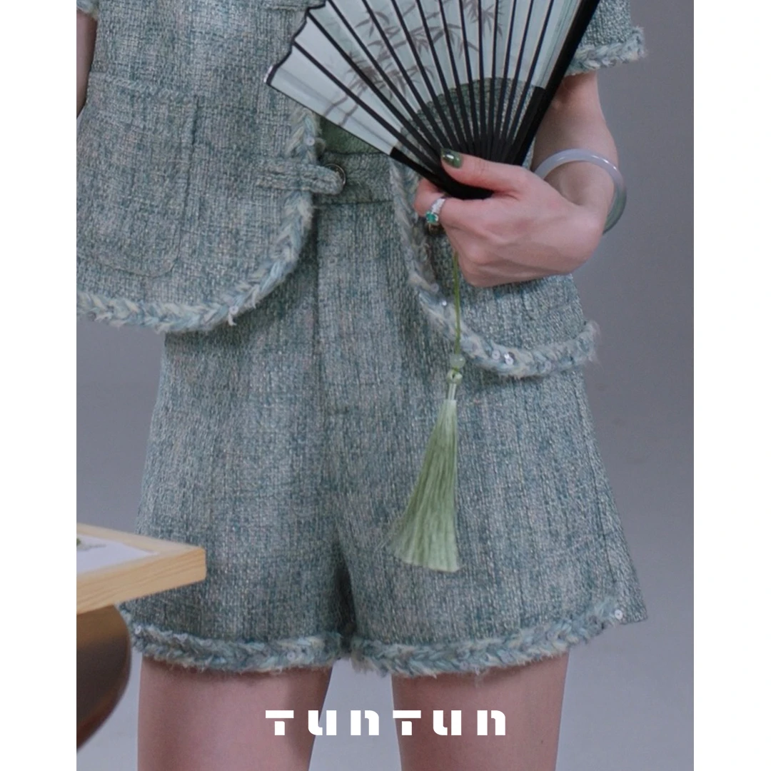 吞吞TUNT【晓看天色】烟雨入江南 丹青晕染小香风夏季时尚短裤4