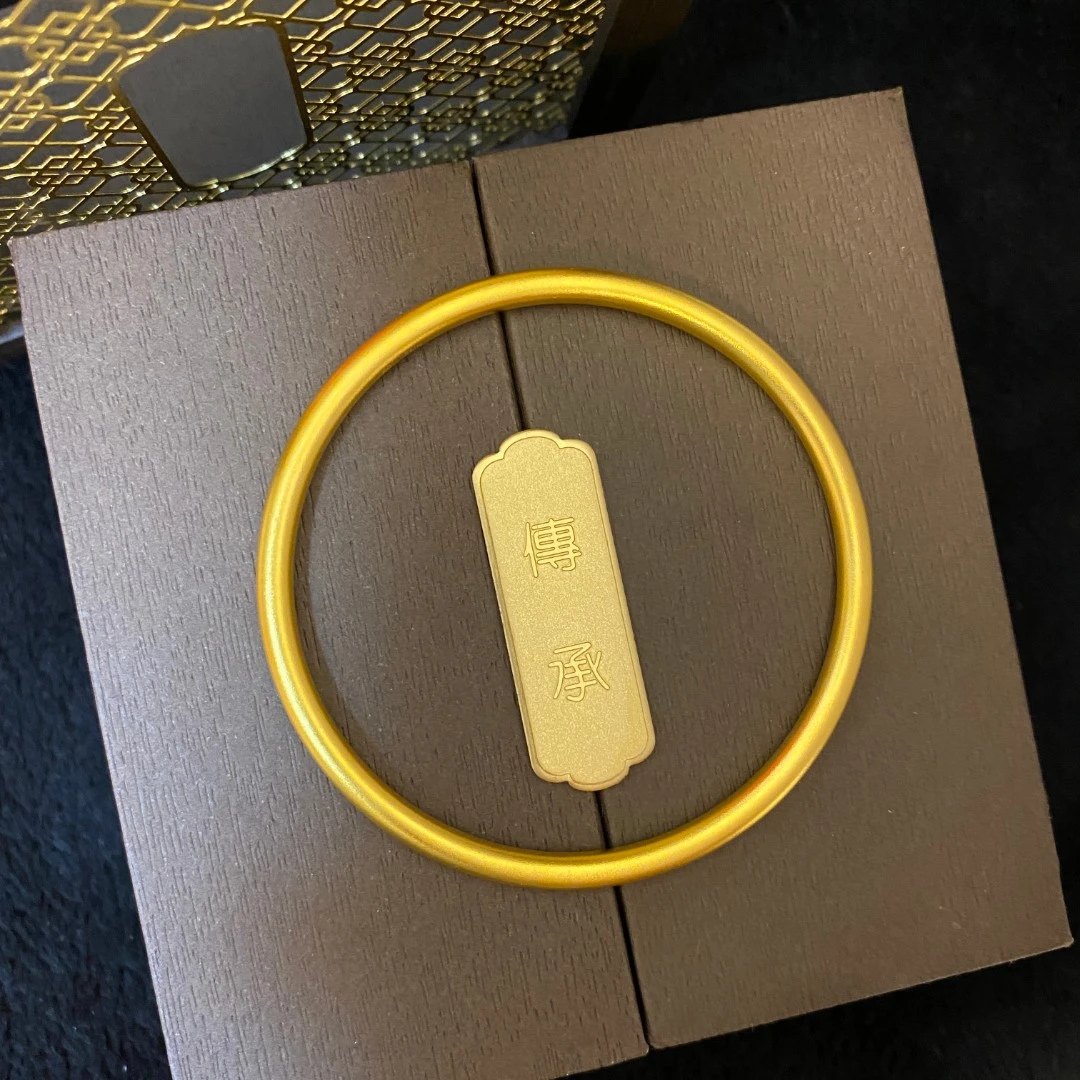 足金999古法素圈手镯卡百搭传承磨砂素款经典传承黄金首饰按克