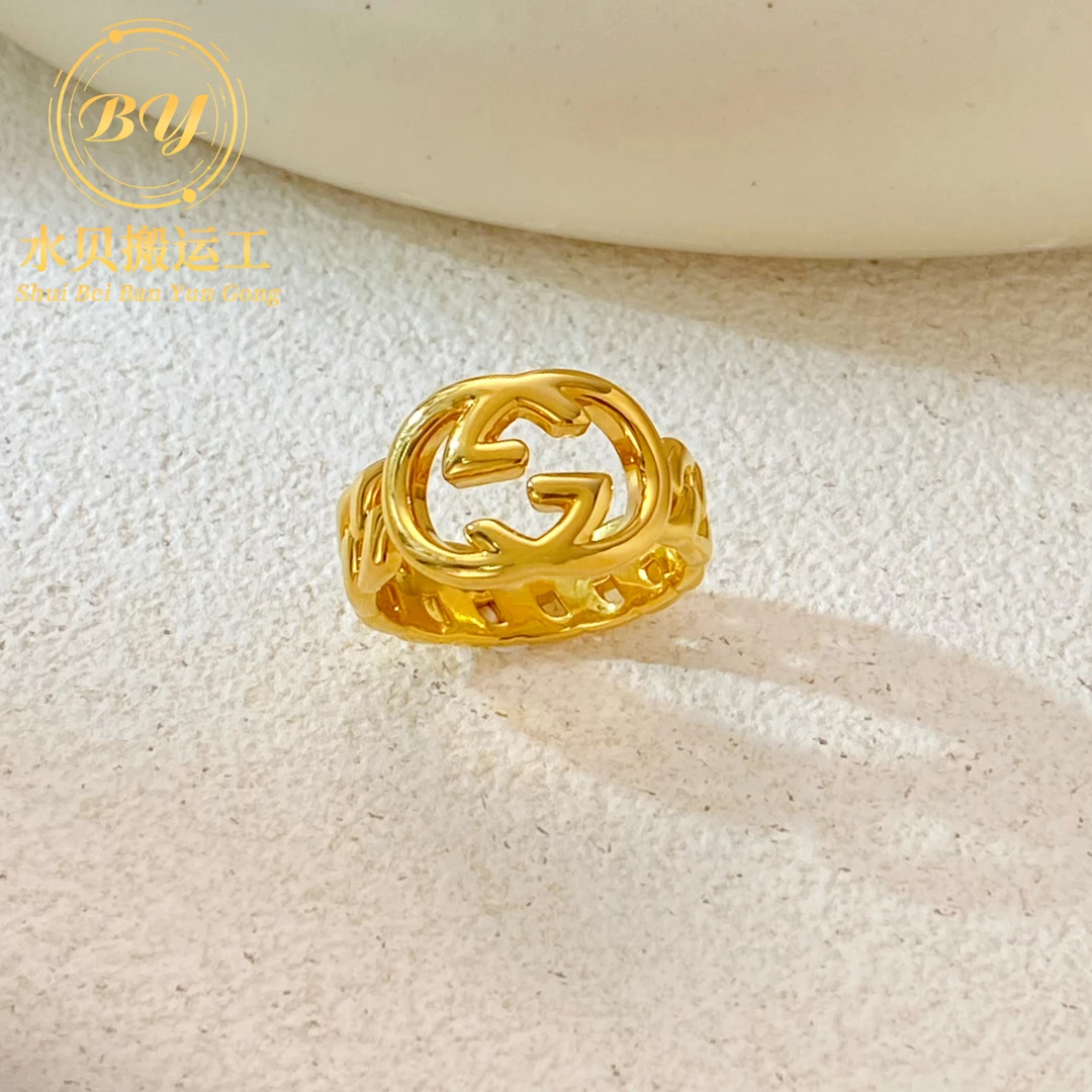 5D工艺足金999双G戒指水贝黄金首饰按克卖简约经典多退少补个性