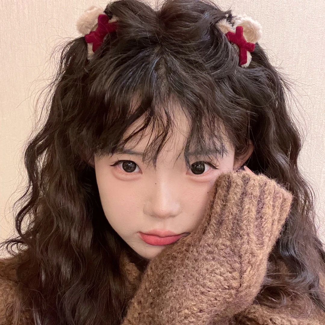 秋冬可爱蝴蝶结发夹侧边毛绒小抓夹新年圣诞红色刘海夹子头饰A11.