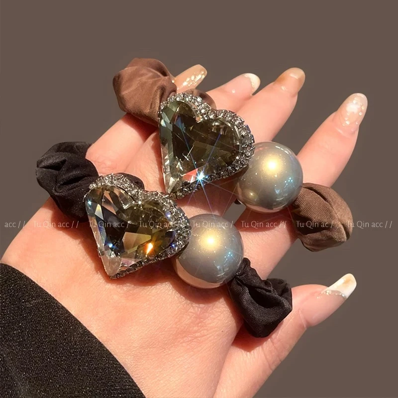 2个装～高级感爱心水钻头绳东大门发圈高弹力扎头耐用皮套A130.