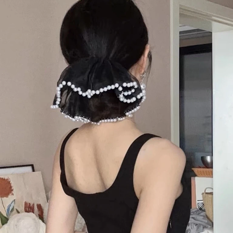 优雅气质大肠发圈女高级感皮筋扎头绳低马尾欧根纱发绳头饰