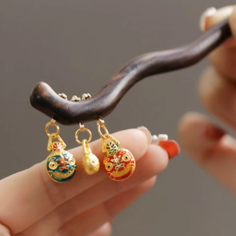 吞金兽发簪简约木质丸子头新中式盘发簪子古风旗袍女式配饰