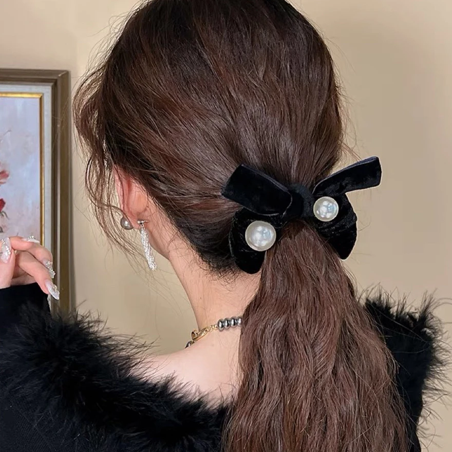 气质丝绒贝珠大肠发圈法式高级感小香风发绳秋冬新款头绳A186.