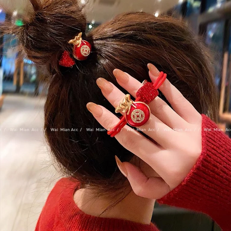 时尚新年款福袋过年红色发绳女气质扎丸子头皮筋韩版简约马尾头饰