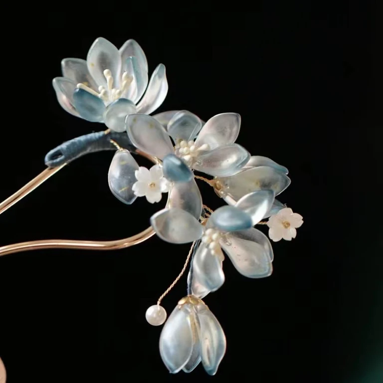 蓝色色发饰发梳插梳发簪现代简约古风汉服头饰发钗女