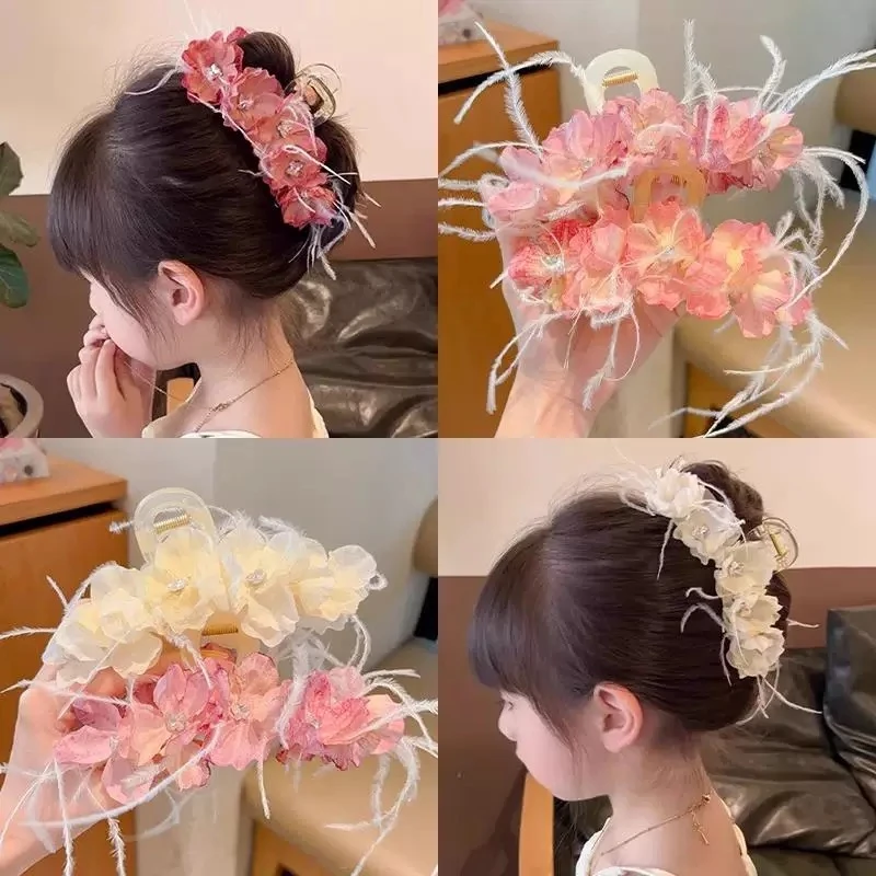 超仙簪花抓夹国风公主发抓马尾盘发夹鲨鱼夹小女孩头饰A174.