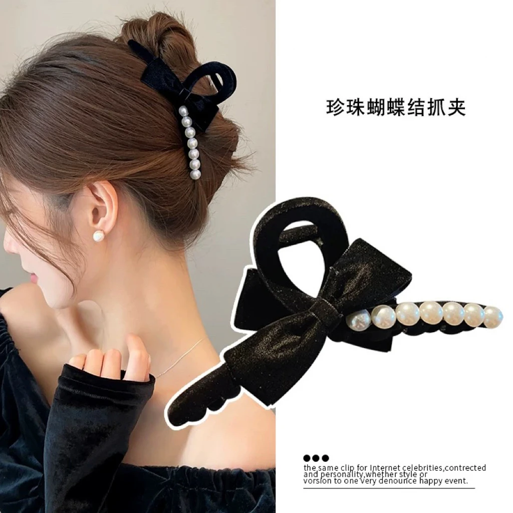 秋冬蝴蝶结发夹女抓夹后脑勺大号鲨鱼夹网红头发夹子发卡头饰A481