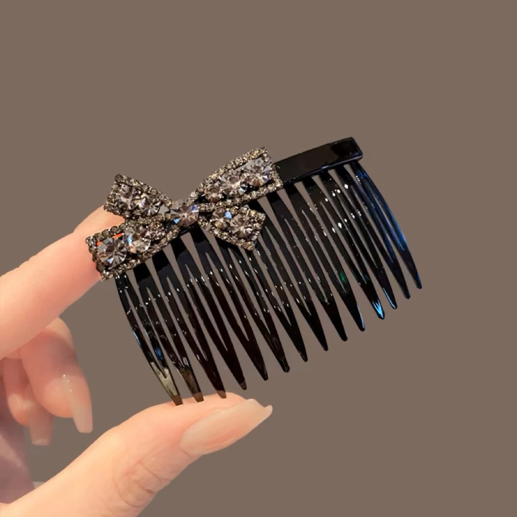 2个装～韩版水钻蝴蝶结发梳树脂插梳刘海梳韩版发饰发卡A158.