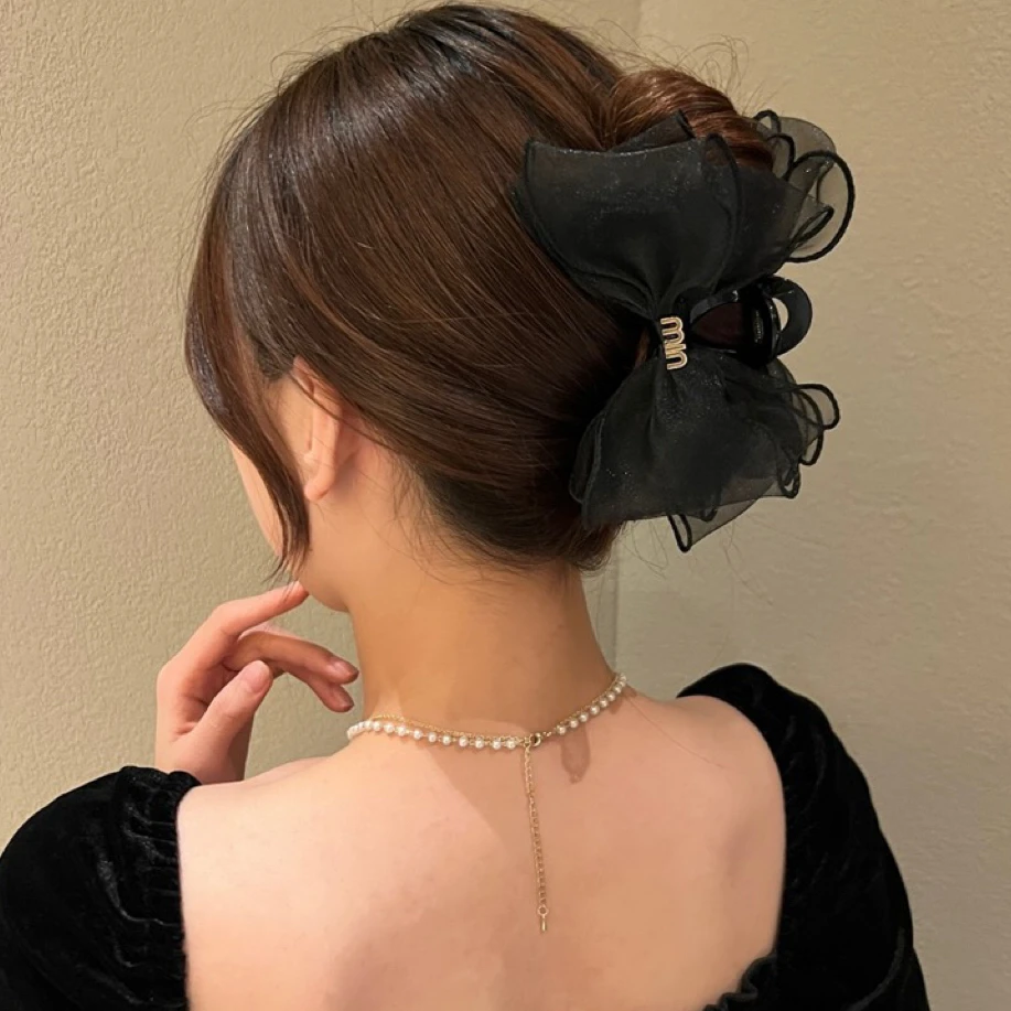 黑色蝴蝶结气质抓夹新款高级感头饰御姐风公主头发夹发卡子A178.