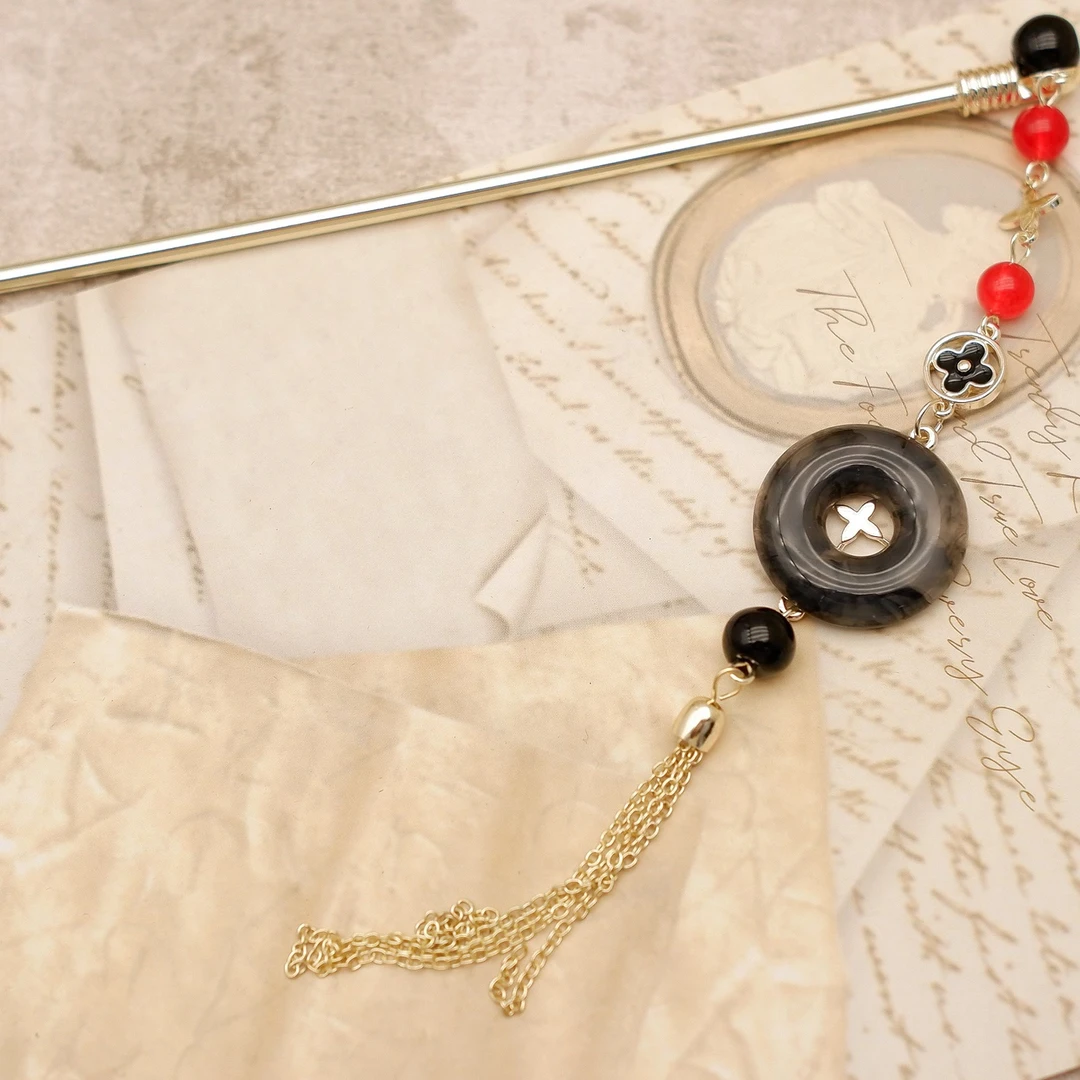 新款新中式平安扣流苏发簪盘发簪子发钗旗袍头饰A355