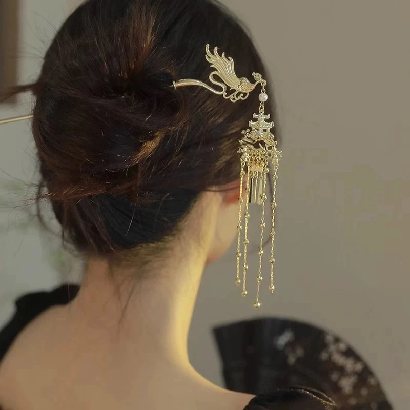 新中式流苏发簪搭配马面裙的头饰新款凤钗步摇高级感盘发簪A187