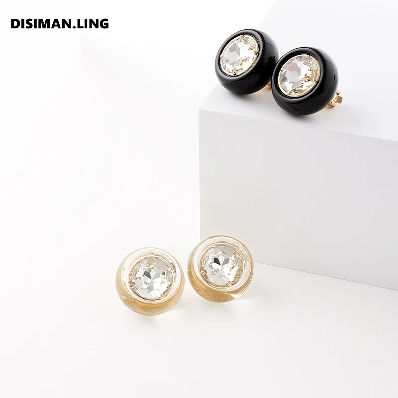 非金属树脂耳饰 迪丝嫚苓双色粘钻耳夹耳环百搭时尚气质简约优雅