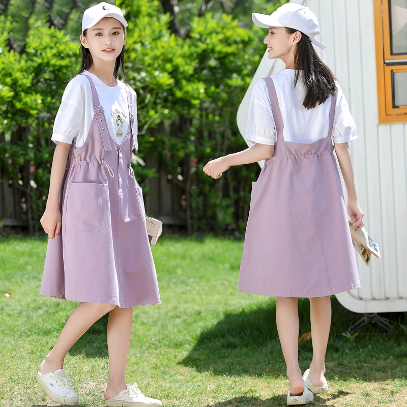 少女夏装季2024连衣裙甜美薄款中大女童洋气过膝学院风背带裙套装