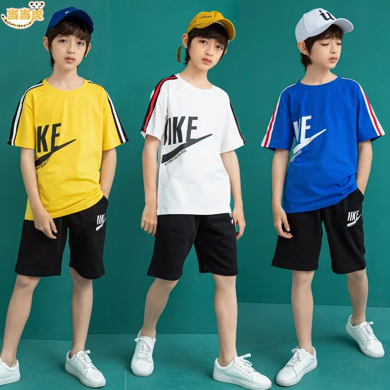 中大童男童2025新款夏季12休闲15岁男孩运动服套装短袖两件套帅气