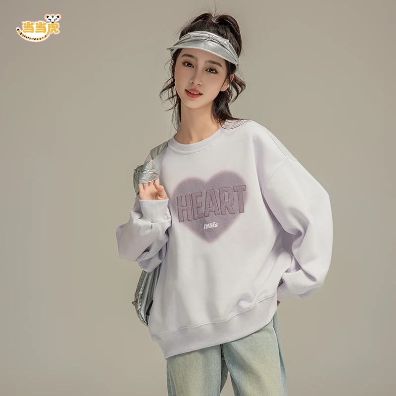 女童中大童秋装季无帽宽松圆领卫衣2024新款女孩中学生青少年上衣