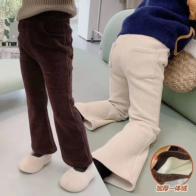 【大猫】女童裤子秋冬冬儿童加绒一体绒喇叭裤宝宝加厚洋气雪尼JC16