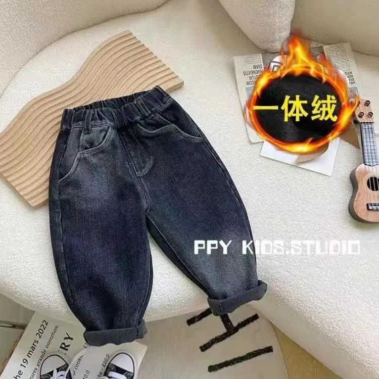 【大猫】男童牛仔裤冬装加绒新款童装炸街长裤宝宝秋冬冬加绒儿JCDD