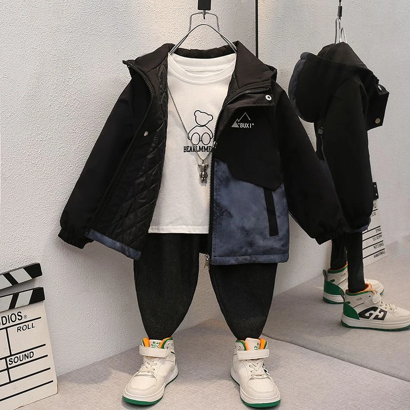 男童外套夹棉秋冬2024新款儿童保暖风衣中小童帅气休闲上衣棉服潮