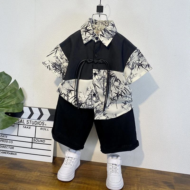 男童新中式套装儿童汉服夏季薄款宝宝古风唐装男孩改良短袖套装潮