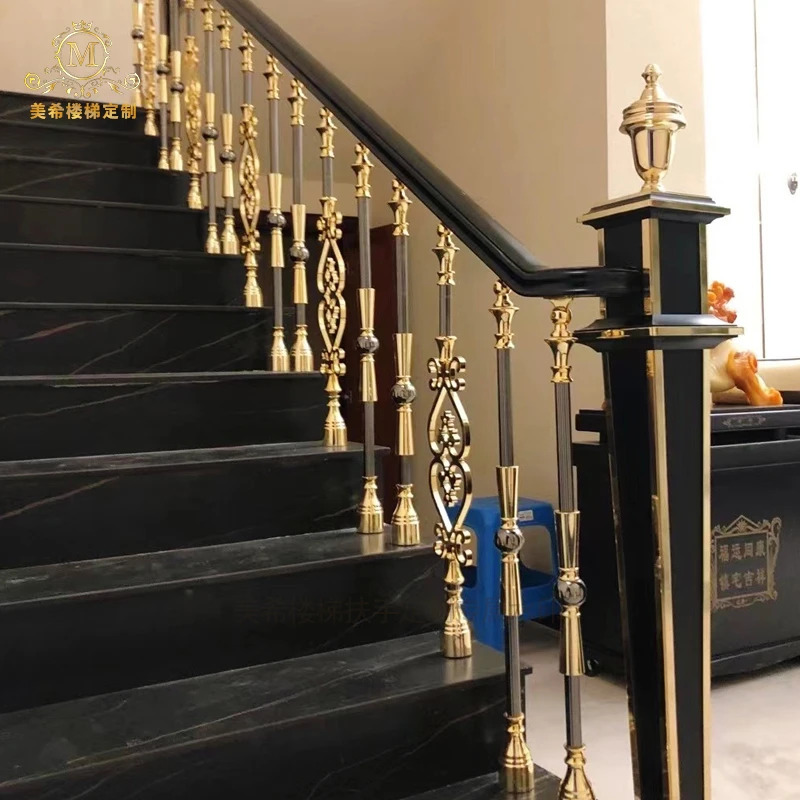 欧式轻奢铝合金别墅楼梯扶手护栏农村自建房直梯弧形梯定制上门装