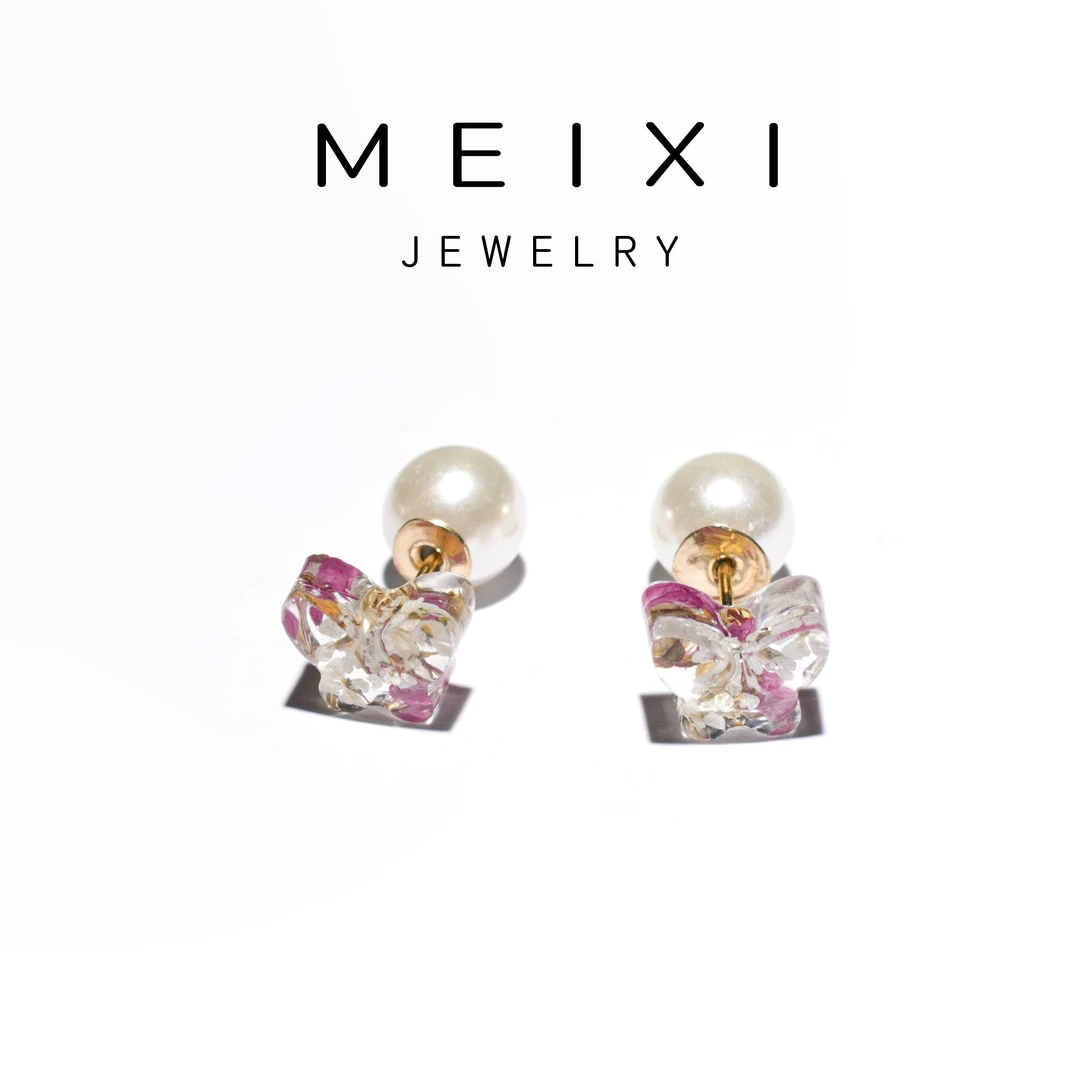 非金属树脂耳饰 【原创手作】植物真花迷你日常百搭小蝴蝶耳钉C01