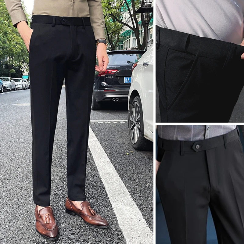 【侧腰松紧西裤】男士休闲西裤免烫修身弹力商务正装西装九分裤长裤
