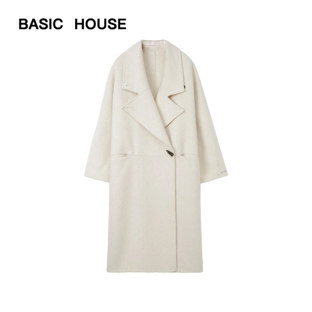 Basic House/百家好【雪后初霁L】新款韩系外套翻领双面毛呢子轻奢