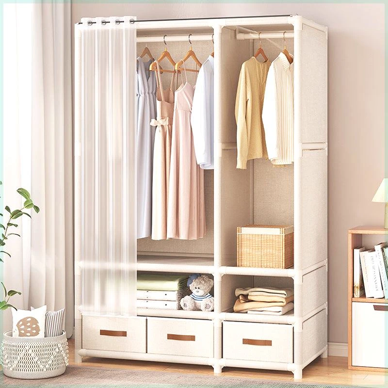 日式简易衣柜家用卧室多层布衣柜带抽屉出租房收纳柜大容量挂衣橱
