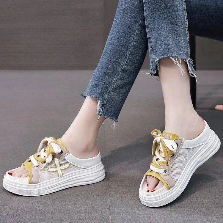 B02断码拖鞋女外穿半托鱼嘴凉鞋女新款夏季百搭厚底增高小白鞋