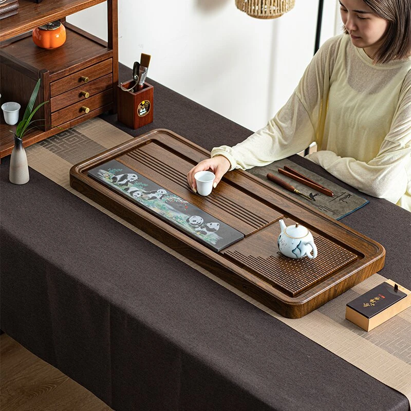 整块实木茶盘乌金石头家用高档办公室茶海长方形干泡茶台托盘茶具