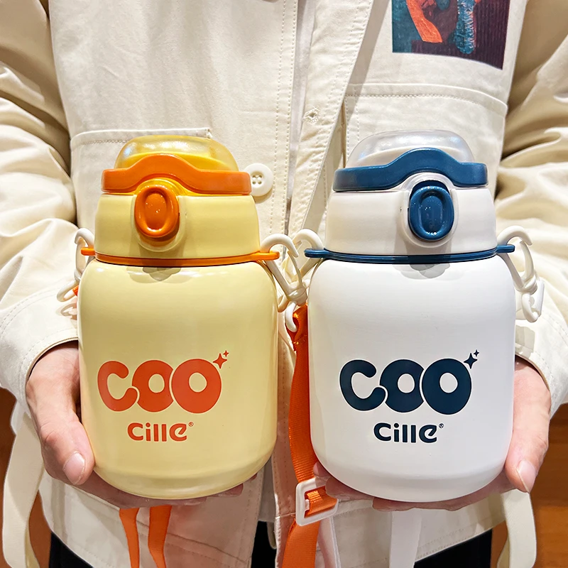 CILLE/希乐双饮保温杯带吸管水杯316不锈钢学生上学便捷保温水壶