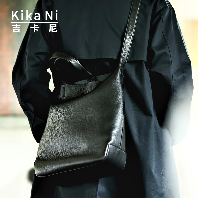 Kika Ni日式斜挎通勤男包真皮托特包质感休闲牛皮手提电脑包潮牌