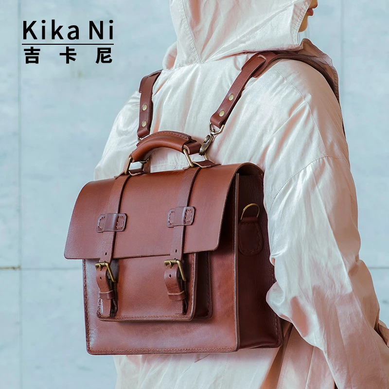 Kika Ni英伦质感休闲高级质感斜挎包ins翻盖剑桥包横款公文包真皮