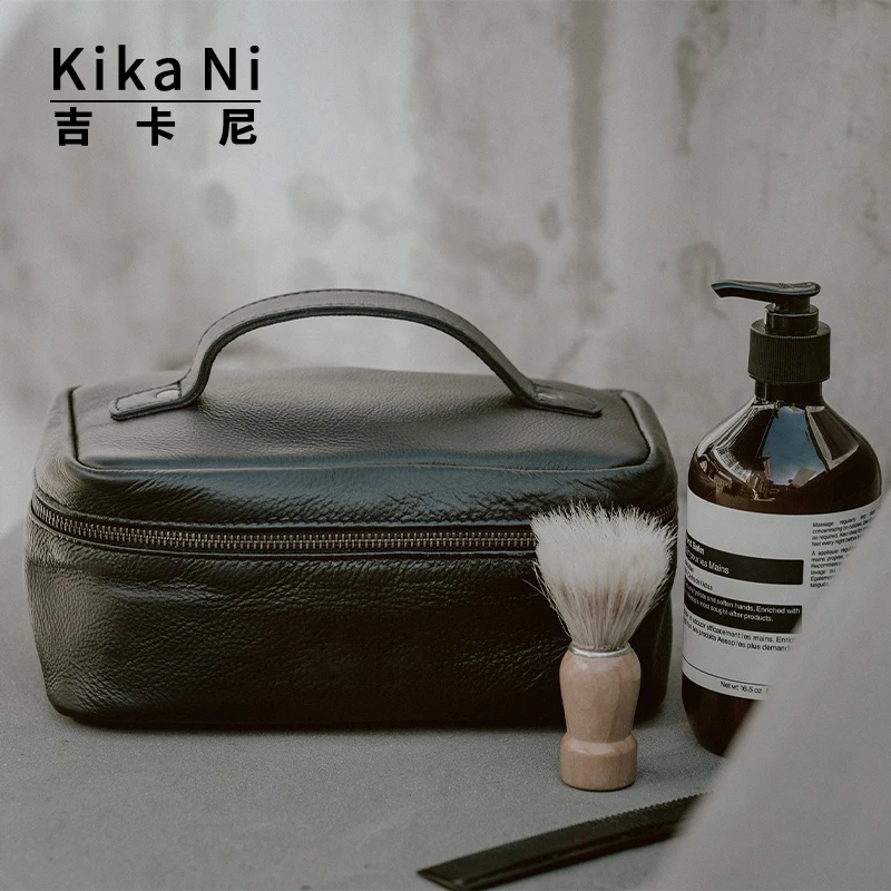 Kika Ni 航空真皮手提洗漱包简约大容量化妆包男旅行用品收纳便携