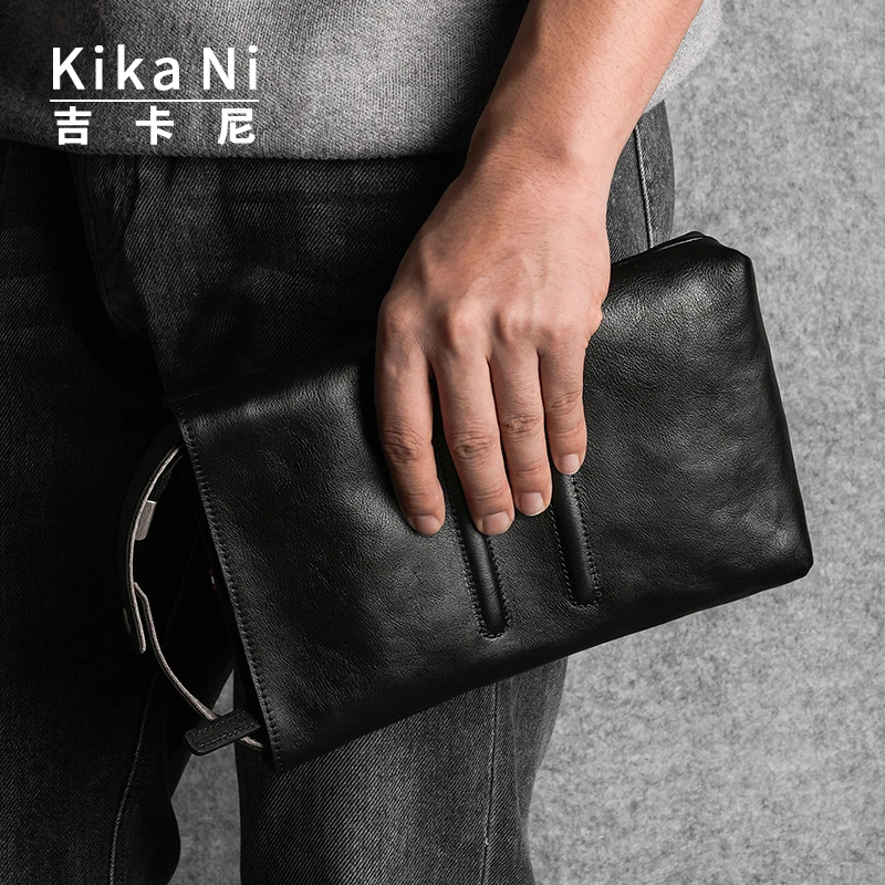 Kikani头层牛皮复古真皮信封包男手拿包手机包小众手包旅行收纳包