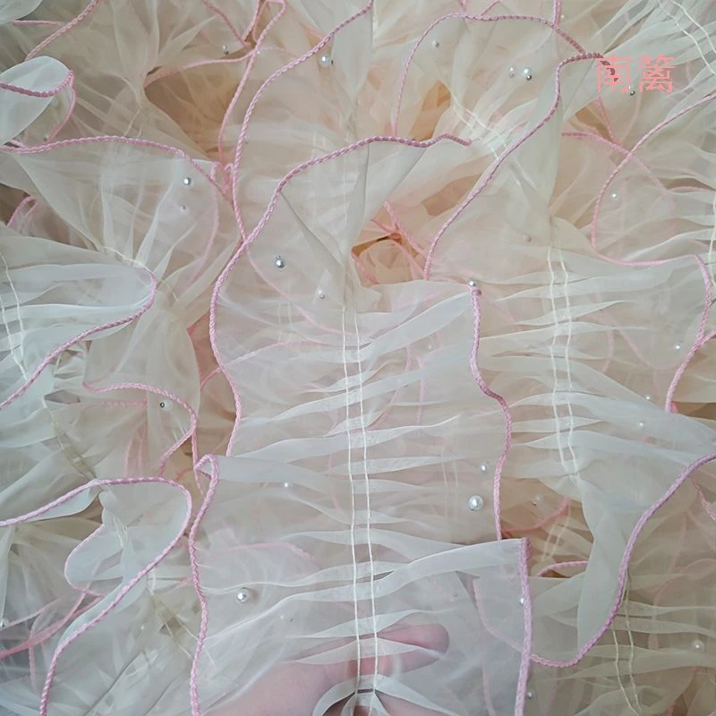 小香风芭蕾风花束包装花店手工diy12cm宽鱼线欧根纱褶皱花边材料